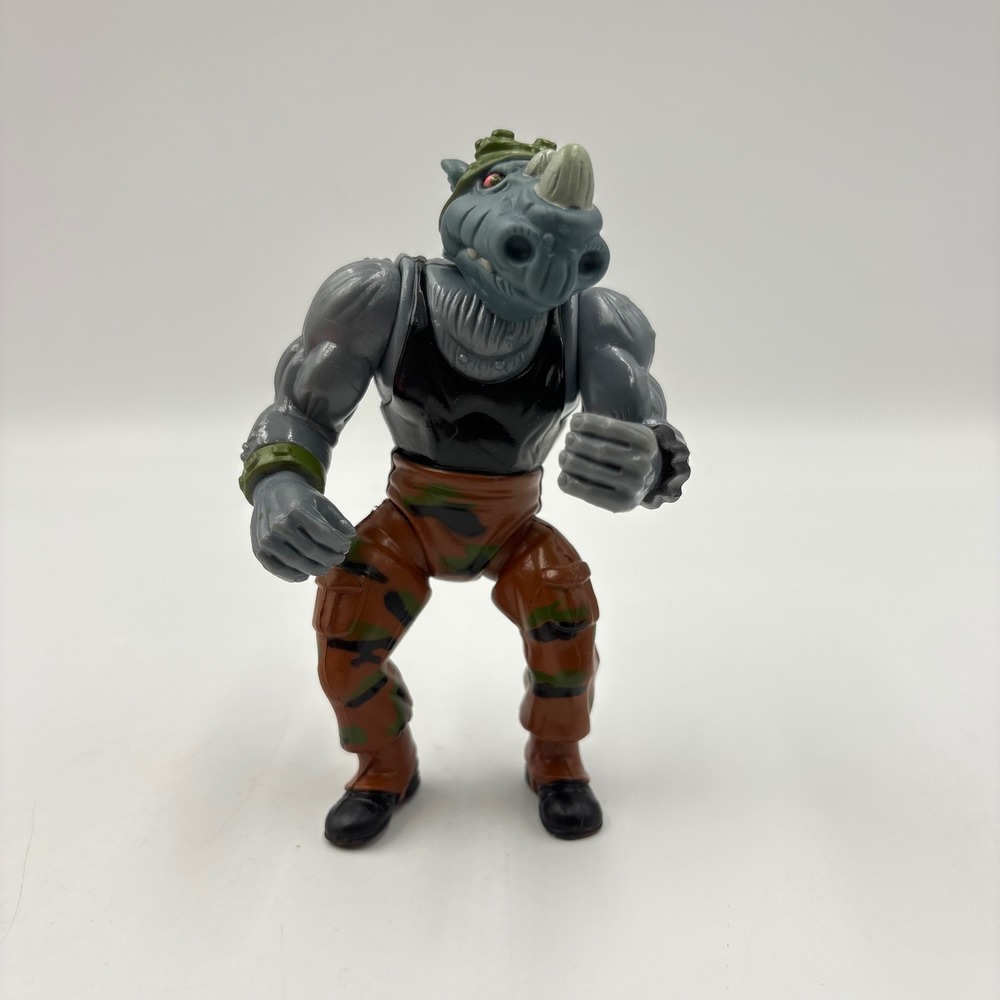 Playmates Rocksteady Action Figure 4.5in Gray Good 1988 Vintage TMNT Camo